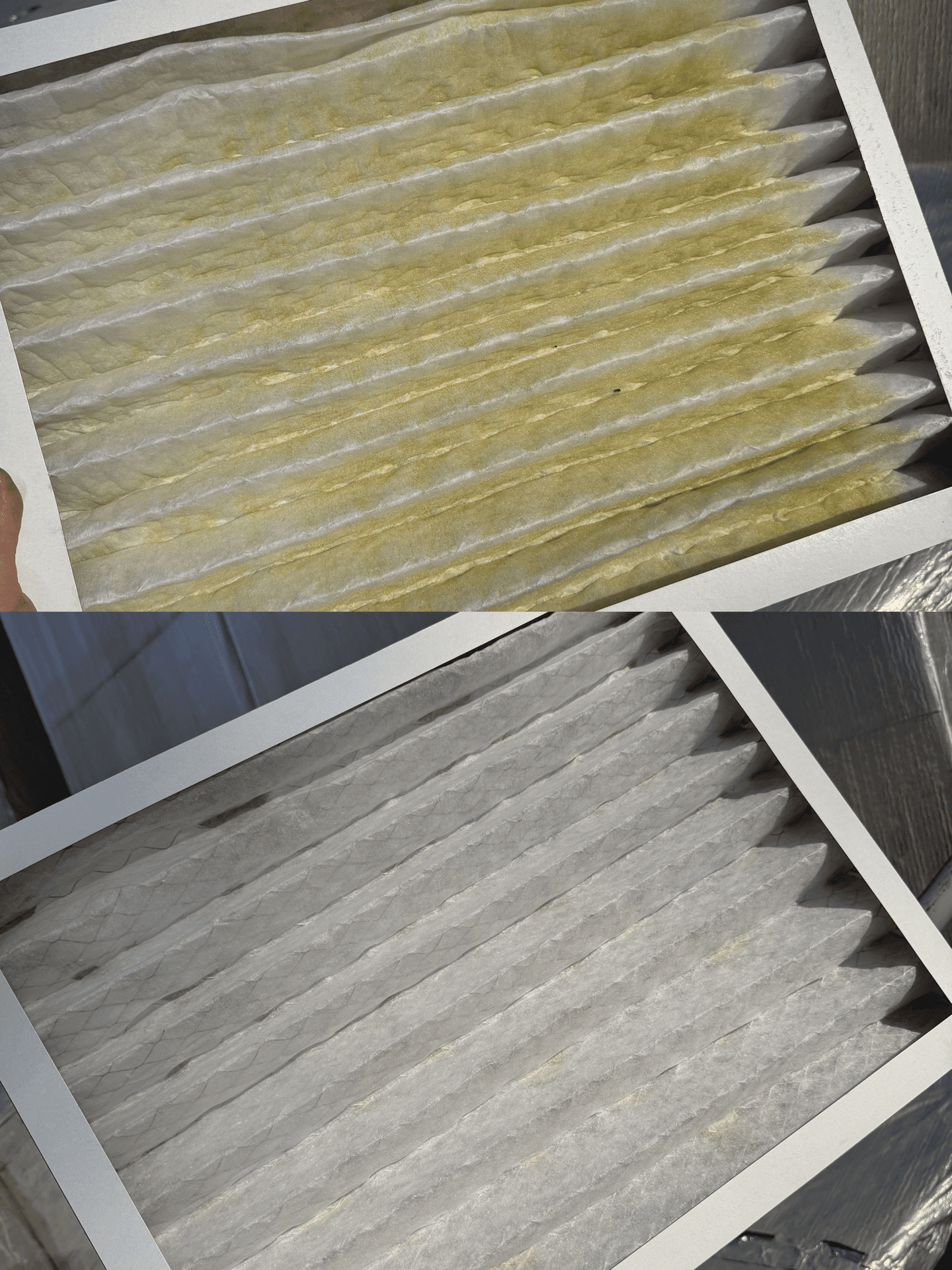 Side-by-side photo of a dirty filter and a fresh one